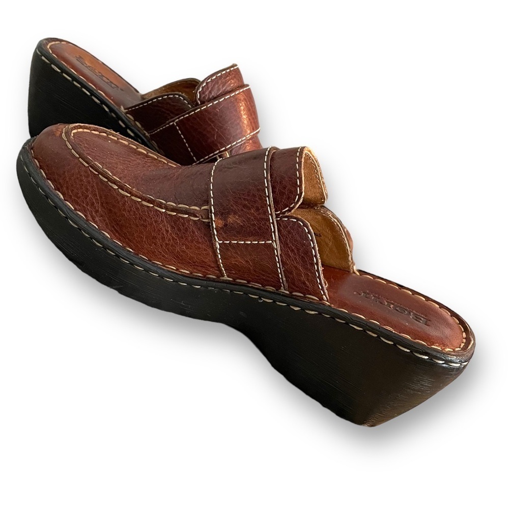 BORN Brown Leather Mule Clog Buckle Slip On Women's Size 8 - Picture 3 of 7